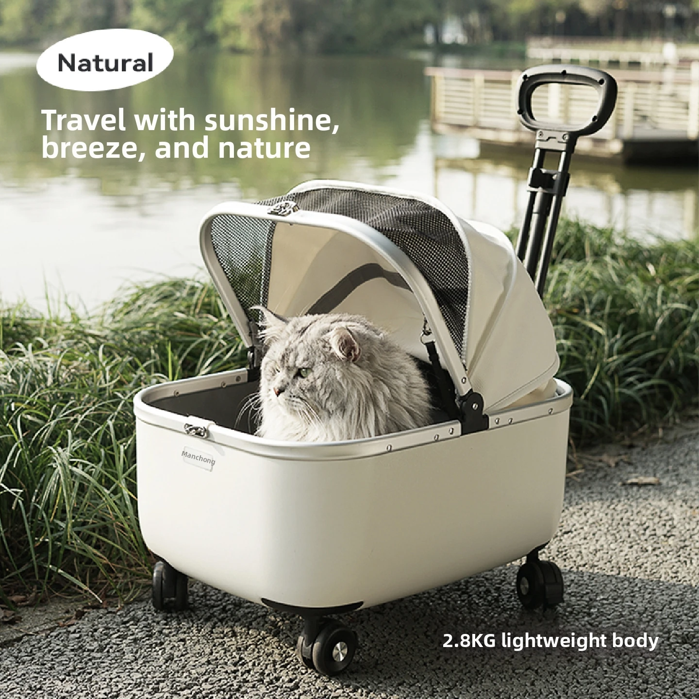 Portable Steel & PC Pet Trolley Stroller With Sunshade 3kg Lightweight Travel Cart For Large Cats Small Dogs 4 Wheels