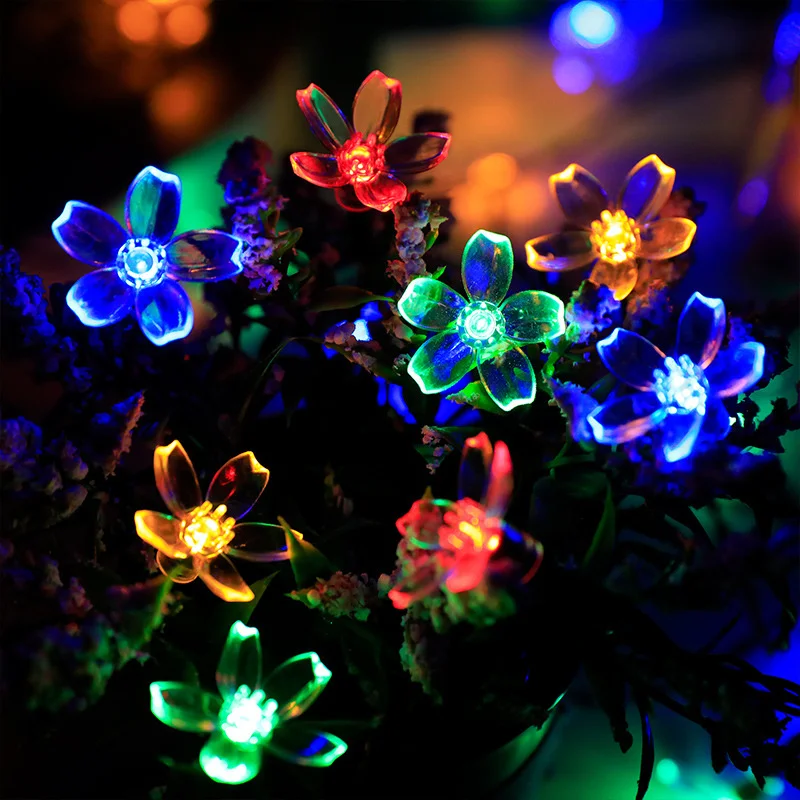 Outdoor Courtyard Solar Fairy Lights Cherry Blossoms Solar String Lights Decorative Lighting Lamp
