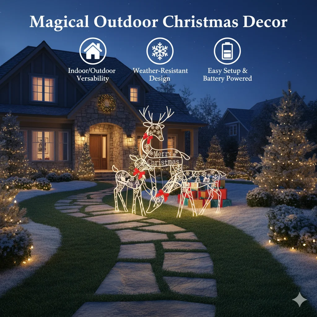 2025 جديد عيد الميلاد الديكور في الهواء الطلق مضيئة الغزلان البستنة الحديقة الديكور الحلي في الهواء الطلق زينة عيد الميلاد