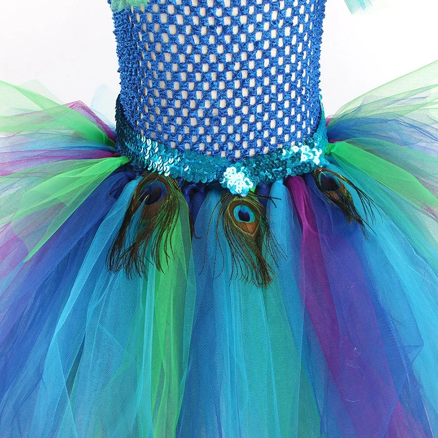 Paw dziewczęca sukienka Tutu pawie pióro Cosplay karnawałowe przebranie dla dziecka impreza z okazji Halloween Purim kostium maluch dziewczyna ubrania — zdjęcie 6