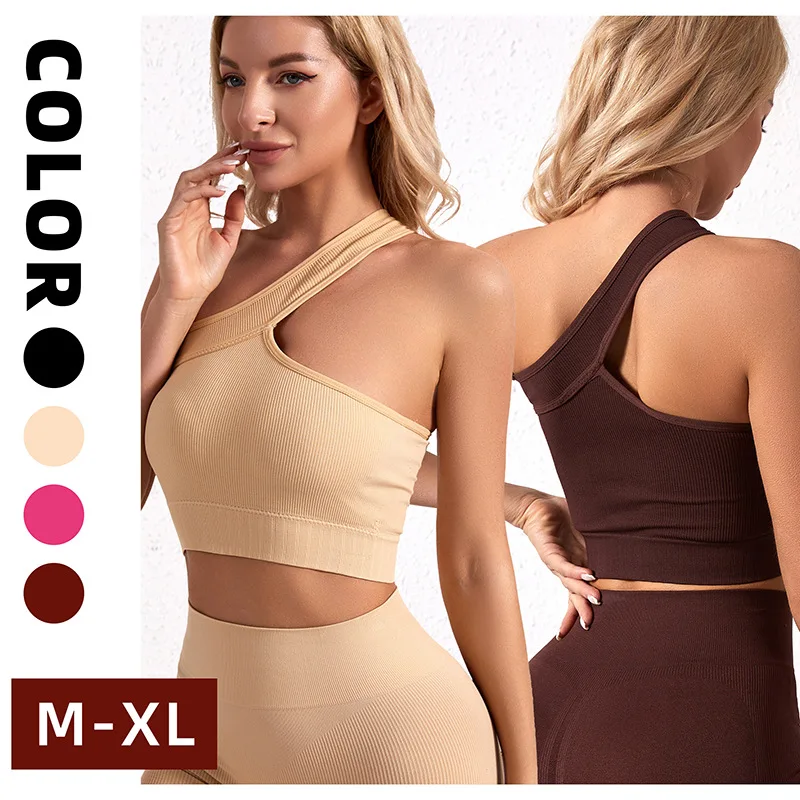 

2 Pcs Seamless Sports Set Women Fitness Outfit Fitness Bras Suit One Shoulder Sports High Waist Workout Clothes Hip Raise Pants