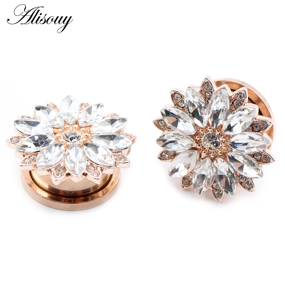 Alisouy 2 Stück Edelstahl Blume Zirkonia Mond Stern Uhr Herz Schraube Ohr Tunnel Plugs Expander Messgeräte Körper Piercing Schmuck – Detail 25