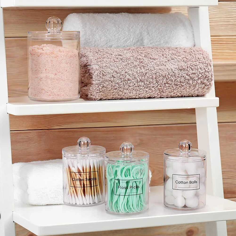 

Acrylic Storage Jars Transparent Cotton Ball Dispensers Bathroom ganizer Small Items Holder Home Essentials Dustproof Lid Round