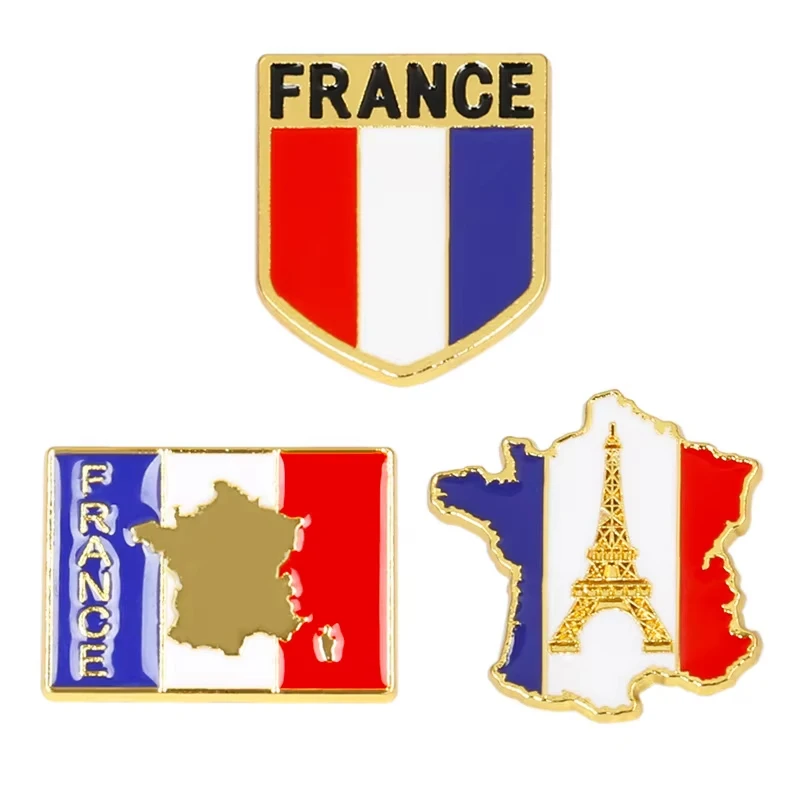 France Flag Enamel Pins Eiffel Tower Paris Map Brooches Cute Metal Lapel Pin Travel Souvenir Badge Jewelry Gift