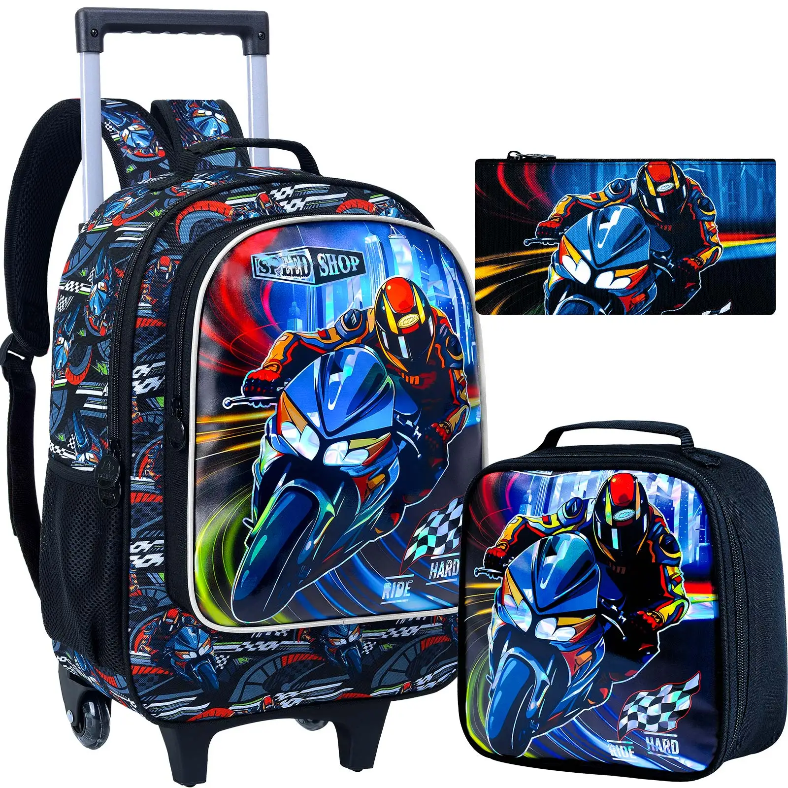 Rolling Backpack for Boys, Kids Roller Wheels School Bookbag with Lunch Bag, Wheeled .。School Bag for Children