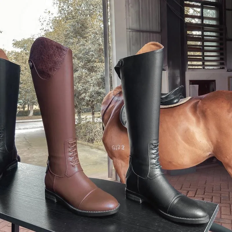 1Pair Horse Riding Boots Knight Women Retro Below The Knee Low Heel Ride Knights Plus Size Boot Equipment For Horses Rider