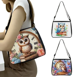 Watercolor Owl on Books Shoulder Bags Magical Owl Clock Women Handbag for Travel Casual Crossbody Bag Messenger Bags Girls Gift