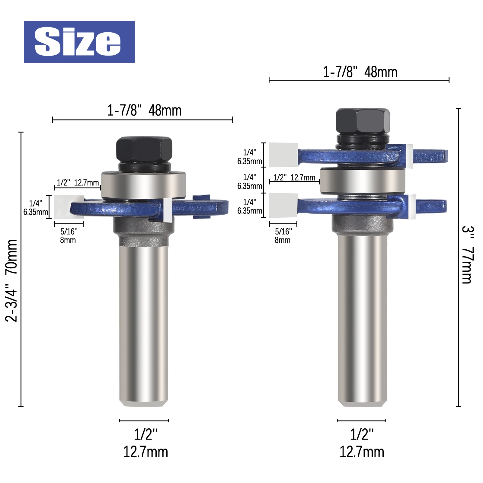 Набор фрез для пазов, 2 шт., 1/2 дюйма, 12,7 мм, хвостовик, лесной нож, деревообрабатывающий резак, шиповый резак для деревообрабатывающих инструментов Набор фрез для пазов, 2 шт., 1/2 дюйма, 12,7 мм, хвостовик, лесной нож, деревообрабатывающий резак, шиповый резак для деревообрабатывающих инструментов