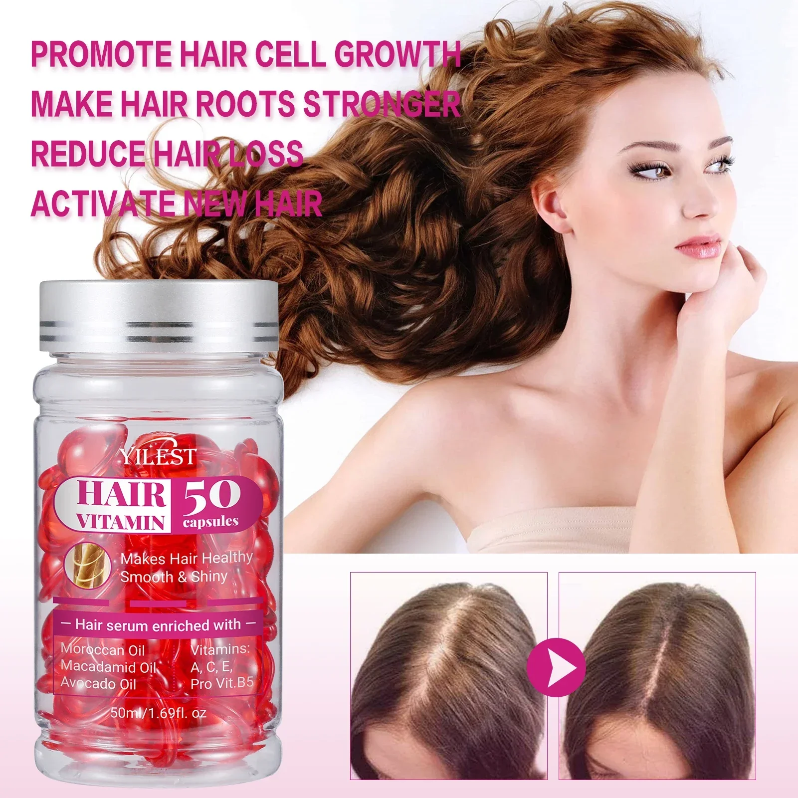 

40pcs Vitamin Hair Care Essence Oil Capsules No-wash Anti-loss Nourish Scalp Anti-frizz Smooth Repair Damaged Hair Conditioner