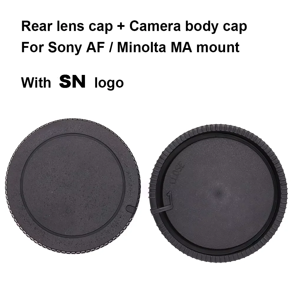Zestaw: Osłona tylna obiektywu z mocowaniem SONY AF / Minolta MA + Osłona korpusu aparatu, plastikowa, czarna, z/bez logo SN