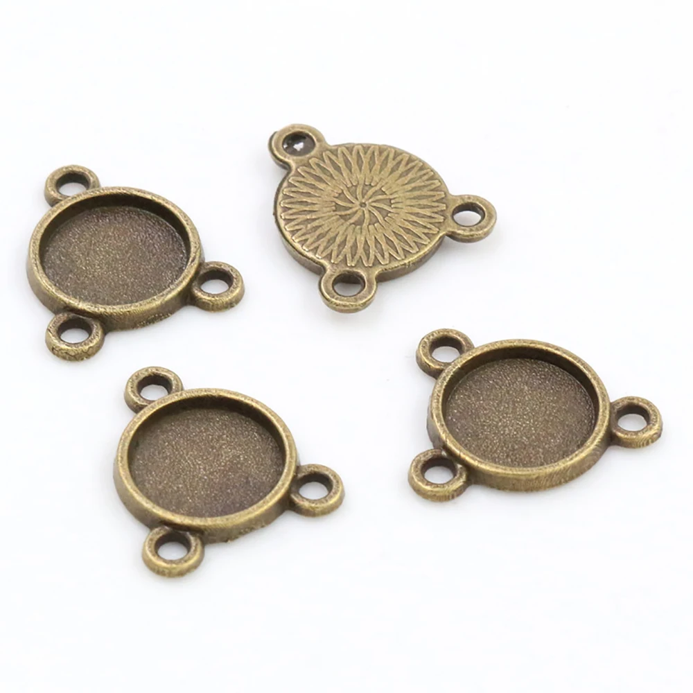 50pcs 8mm and 10 mm Inner Size Antique Bronze And Silver Plated Three Loops Style Cabochon Base Cameo Setting Charms Pendant