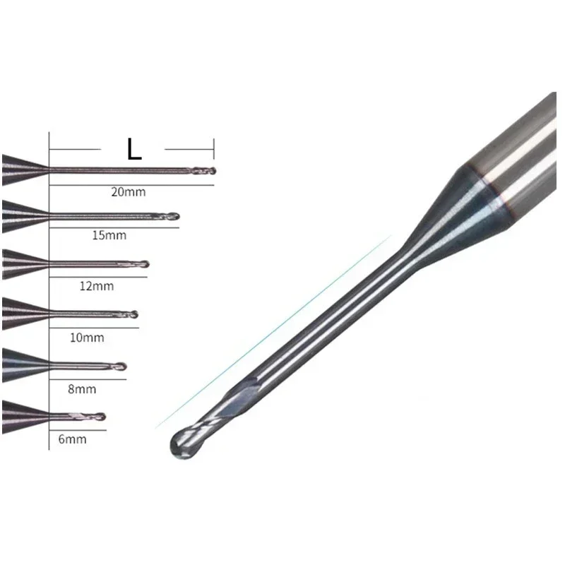 TULX 1pc HRC60 Long Neck Ball Nose End Mills Deep Groove Carbide Milling Cutters CNC Router R0.15 R0.2 R0.3 R0.5 Taper Endmills