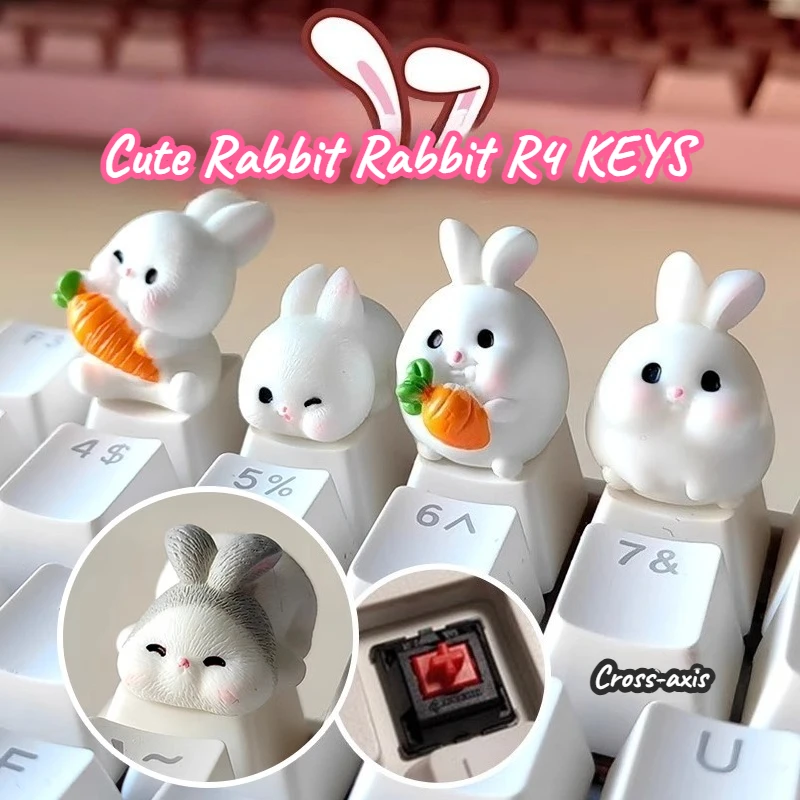 1pc Personality Keycap White Cute Cartoon Rabbit Keycaps for Cross Shaft Mechanical Keyboard Ecs Key Diy Decoration Keycaps