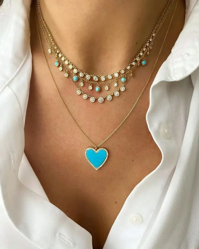 Geometric Round Dots White CZ Blue Turquoises Fashion Jewelry 2022 New Charm Drop Women Choker Necklace