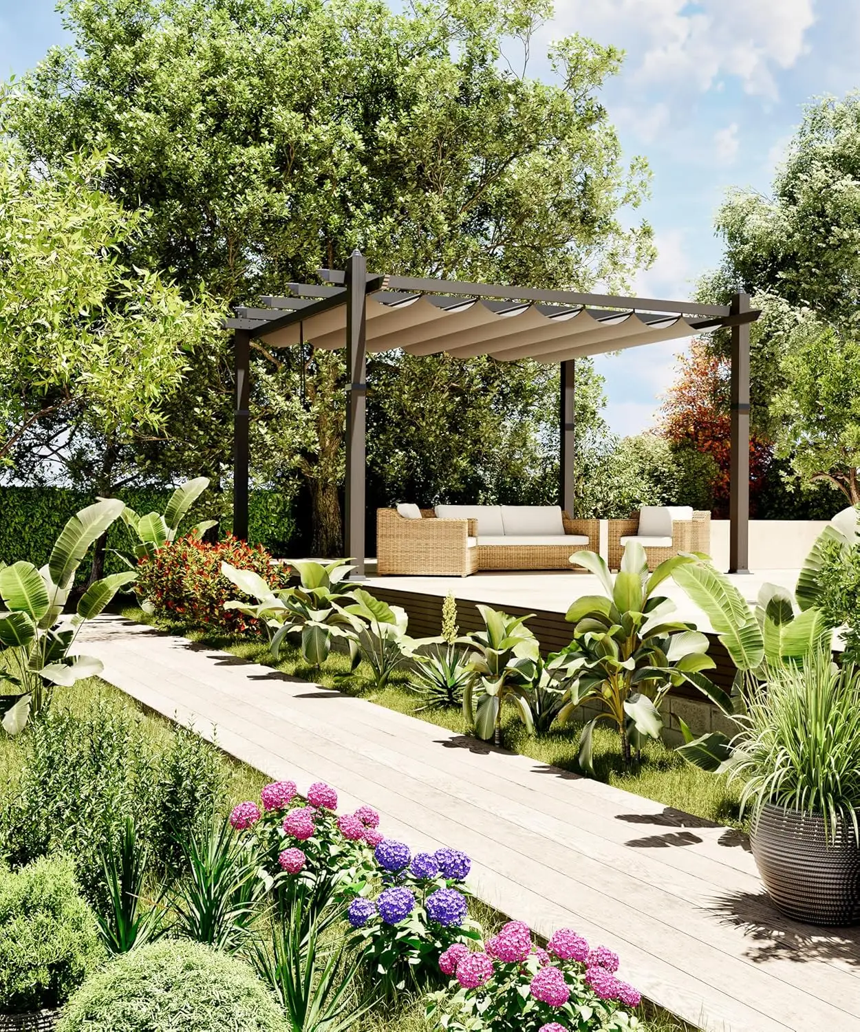 

10x13 Ft Outdoor Pergola Heavy Duty Aluminum Patio Pergolas and Gazebos Clearance with Retractable Canopy Sun Shade UV Resistant