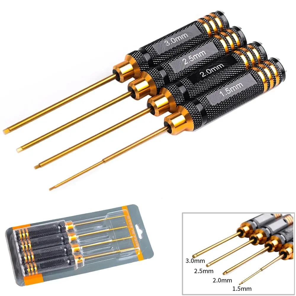4Pcs/set Titanium Plating 1.5mm 2.0mm 2.5mm 3.0mm Hexagon Screwdriver Screw Driver Tool Kit for RC Model Car Boat Airplane