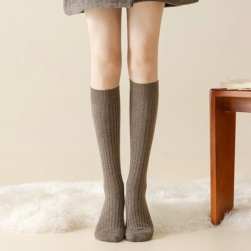 Trendy Women's Stockings New Japanese Style Solid Color Simple Red Long Women Socks Striped Fashion Korean Knee High Socks Wool