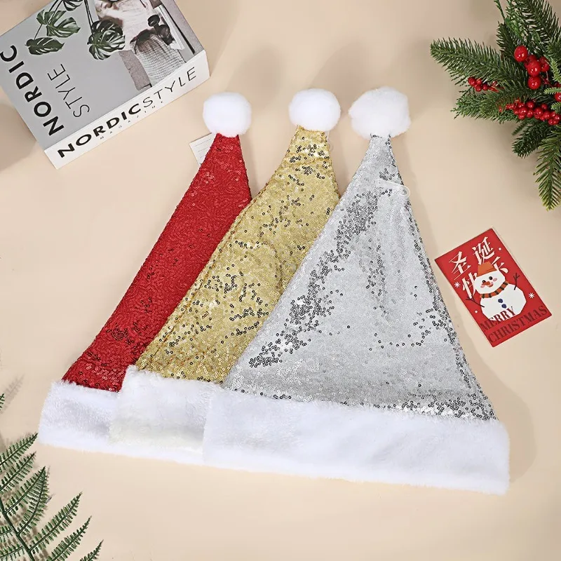 

Christmas Hat Double-sided Sequined White Ball Hat Christmas Decorations Adult Children Holiday Party Decoration Xmas Hats Gifts