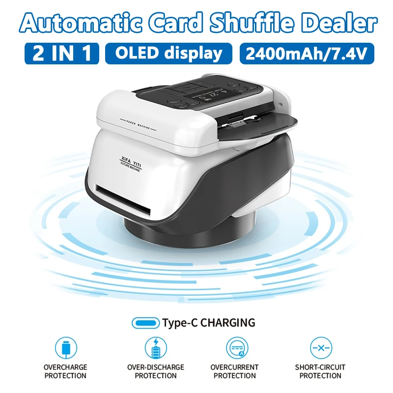 

360° Rotating Automatic Card Shuffler Dealer Dispenser 2 In 1 Playing Card Shuffling Dealing Tool Home Party Games Poker Machine