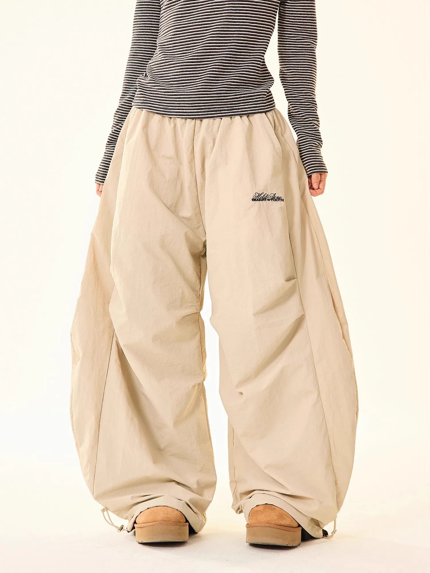 Pantalones informales de pierna ancha con forro Street Sle Fce, ropa de trabajo holgada para mujer, diseño plisado Retro americano, Otoño Invierno