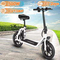 Electric Bicycle 500W Powerful Motor 36V13AH Lithium Battery E-Scooter E-Bike 14In Tire Fold Teens Small Electric Bike For Adult