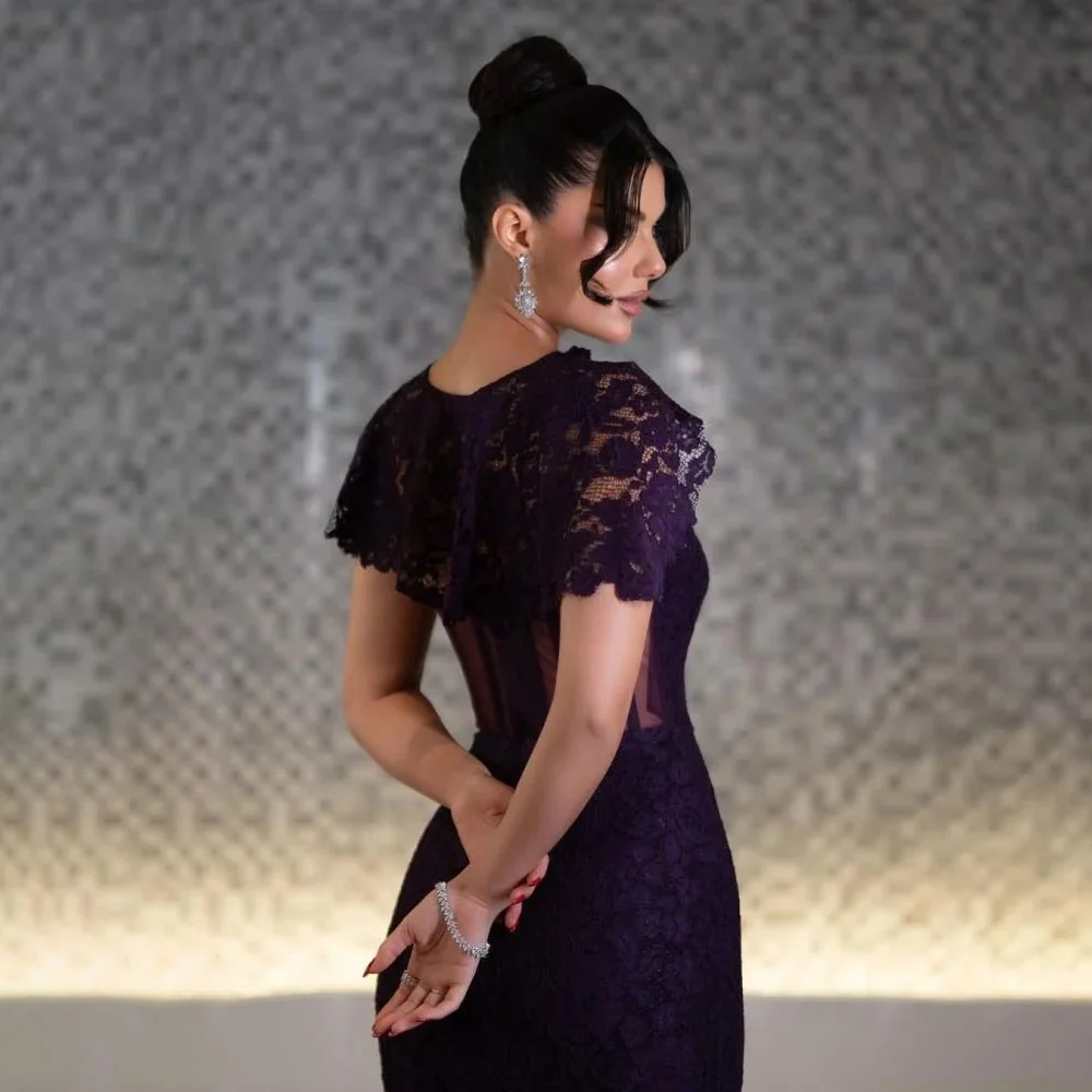 تخصيص رائعة Ruched الدانتيل زين المرأة فستان حفلة موسيقية بلا أكمام الساحرة حورية البحر فستان الحفلات الكشكشة المرأة ثوب مسائي #3