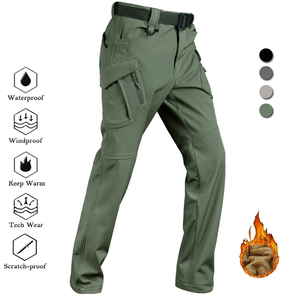 Tactical Soft Shell Fleece Pants Men Outdoor Waterproof Military Training Trousers Cargo Army SWAT Combat Multi-pocket Warm Pant