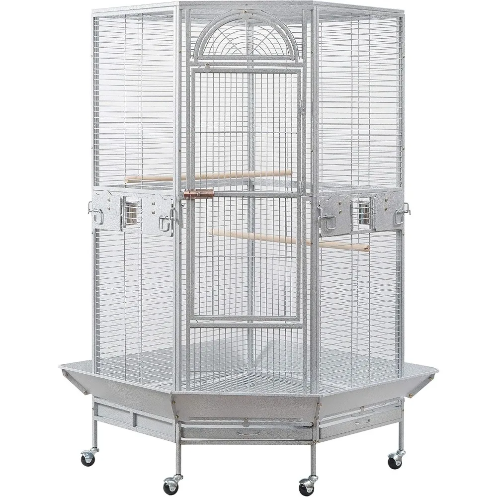 

Corner Bird Cage for Cockatiel Parakeet Black and White (White Vein)