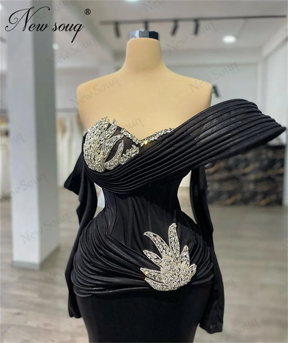 Black Mermiad Cocktail Dresses Off Shoulder Dubai Formal Occasion Dress Beaded Wedding Party Dress Robes De Soirée Customized