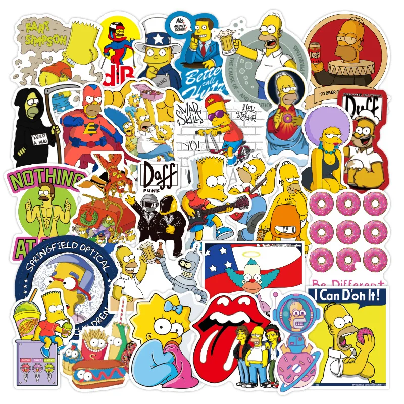 50/100/200/300Pcs Non-repeating Cartoon Anime Simpsons DIY Graffiti Waterproof Stickers for Kids