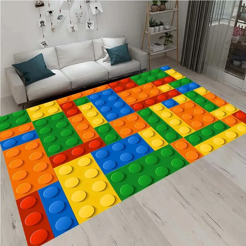 Colorful Geometric Block Area Rugs for Living Room Bedroom Building Block Toys Carpet Home Kids Room Decor Non-Slip Floor Mat