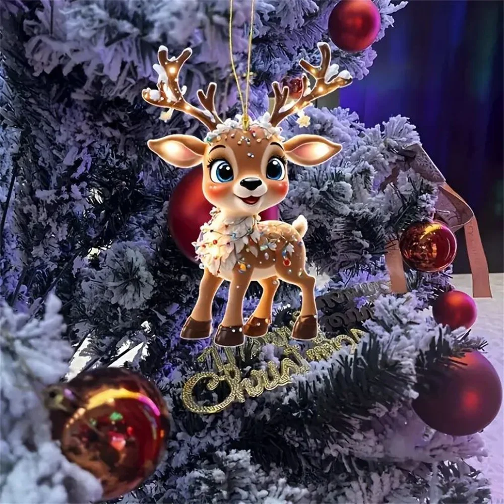 2D อะคริลิคใหม่ Elk ตกแต่งต้นคริสต์มาสการ์ตูน Fawn Christmas Tree แขวนจี้มินิน่ารัก Fawn พิมพ์ตกแต่งคริสต์มาส