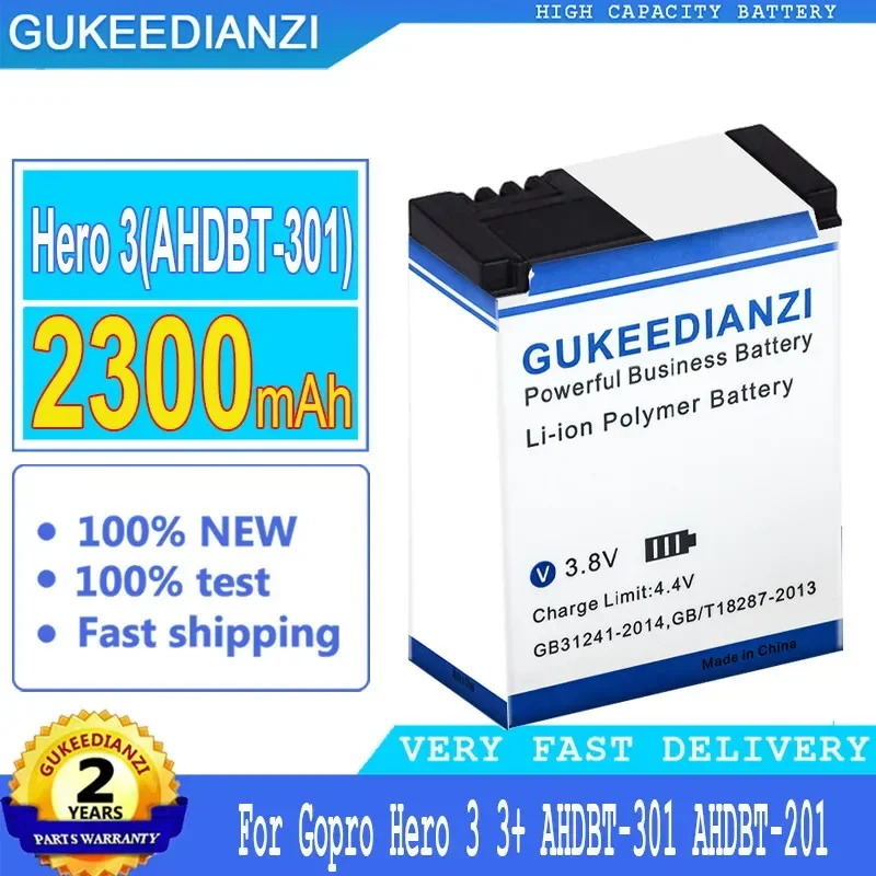 GUKEEDIANZI Hero 3 (AHDBT-301) 2300mAh Battery for GoPro AHDBT-201/301 for Gopro Hero 3 3+ AHDBT-301 AHDBT-201 Battery Track NO