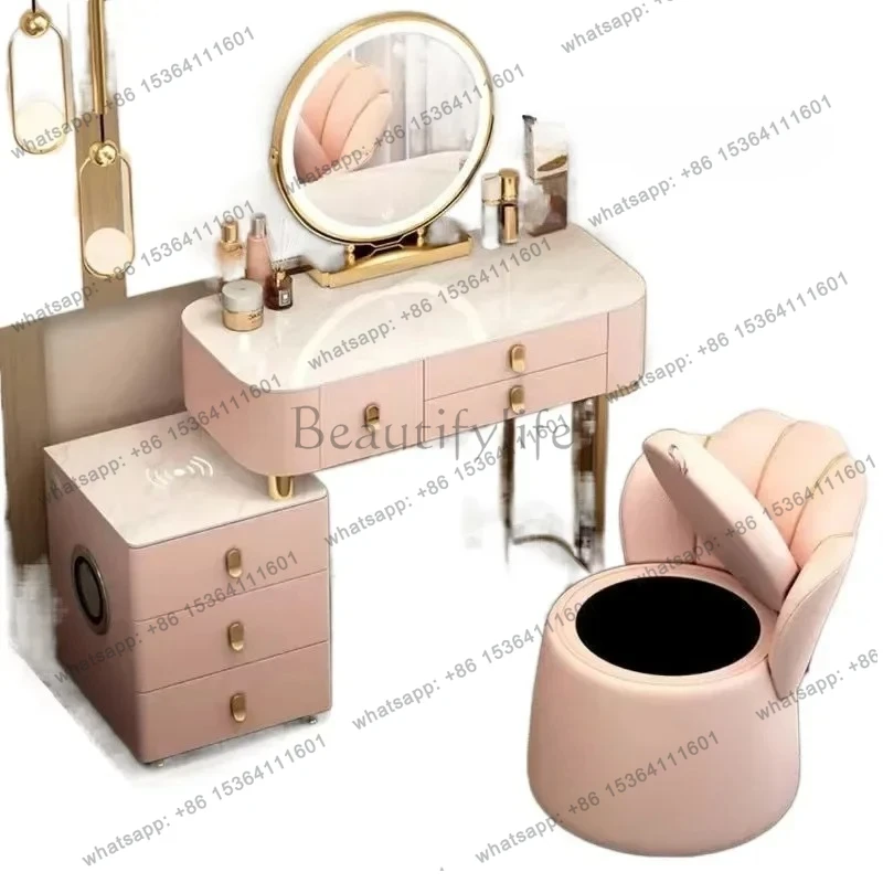

LJYdressing table solid wood bedroom intelligent multi-function Nordic dressing table audio Bluetooth light luxury simple