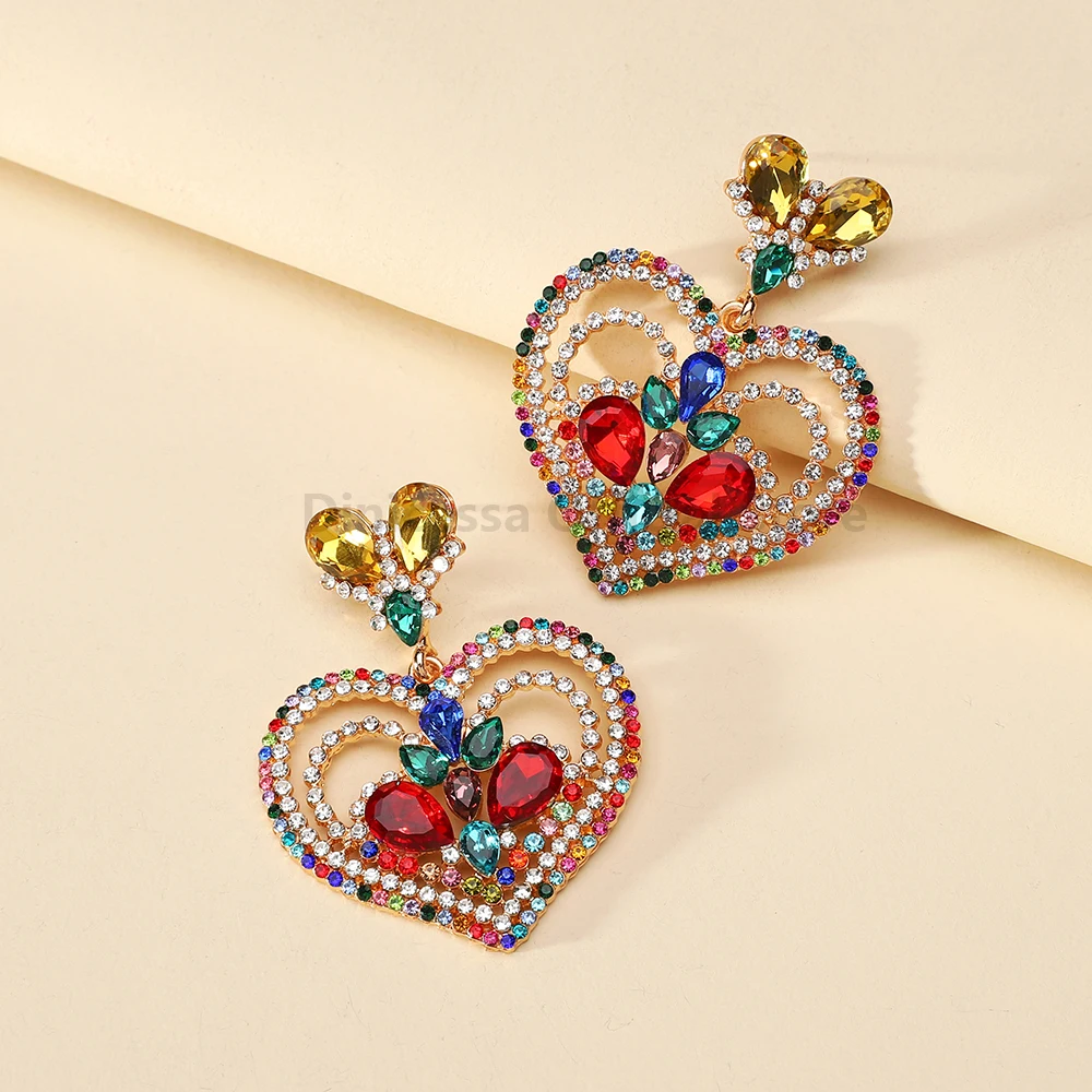 Multicolor Heart Crystal Female Charm Romantic Wedding Party Jewelry Trend Luxury Ear Accessories Unusual Dangle Drop Earrings