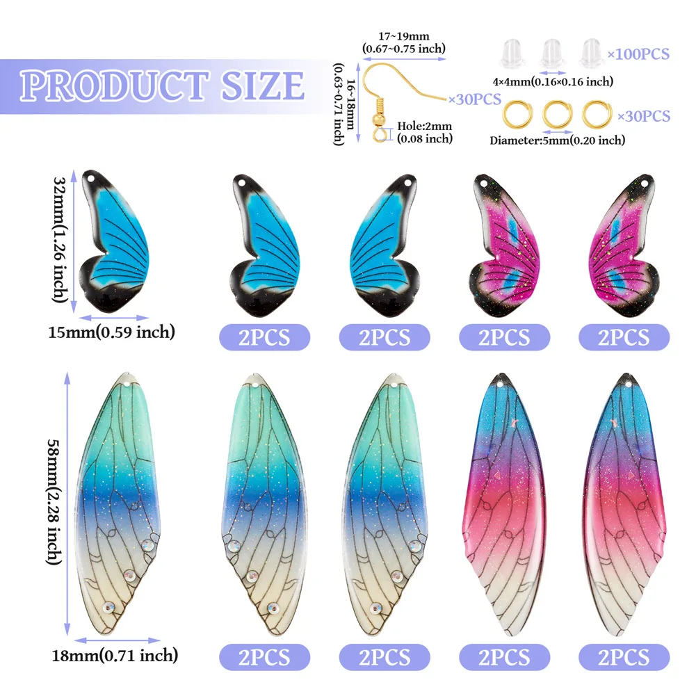 16pcs Wing Shape Transparent Acrylic Pendants With Open Jump Rings Earrings Hooks Findings for Women Earrings Jewelry Making