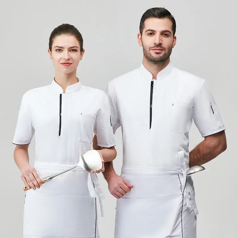 Giacca da cuoco da uomo nera Catering abbigliamento da cucina per Hotel panetteria salopette da cameriere ristorante Summer Cook Uniform for Women giacca cuoco uomo  camicia donna cuoca  giacca barbiere uomo