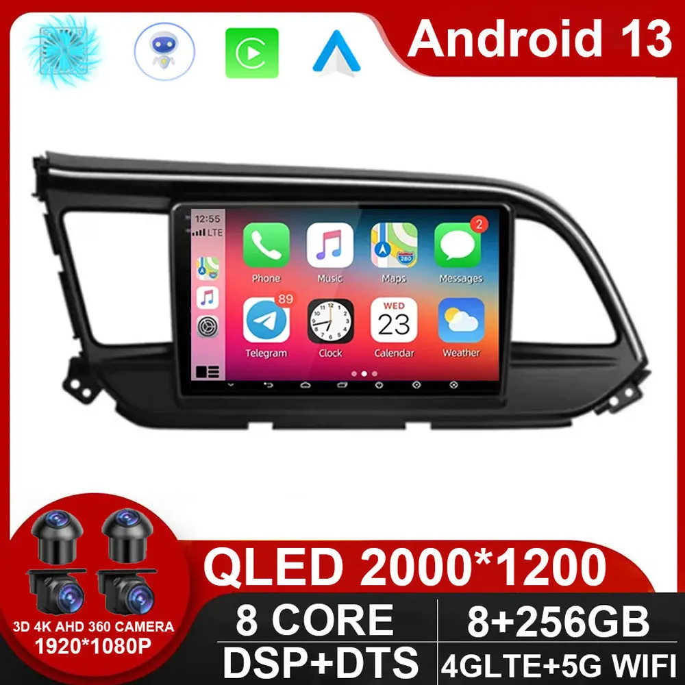 

9inch Android 13 Car Radio For Hyundai Elantra 6 2018 - 2020 DSP QLED GPS Navigation Multimedia Video Player NO DVD 2DIN