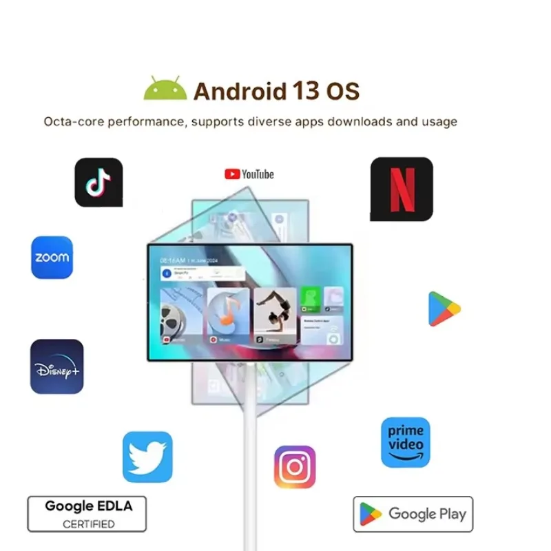 Movable 4K LCD Android Smart TV 21.5 Inch White Smart Portable Tv Rotation Touch Screen Monitor Smart Television On Wheel