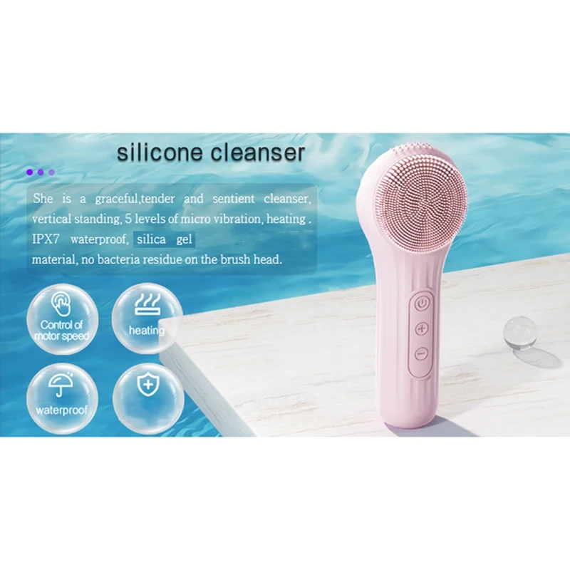 Electric Facial Brush Heated Waterproof Pore Cleaner Silicone Belt Magnet Charger Facial Cleansing Device Purple Easy To Use