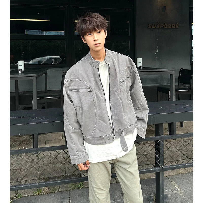 

Мужская джинсовая куртка-харрингтон с воротником-стойкой на молнии, весенне-осенняя, в американском ретро-стиле