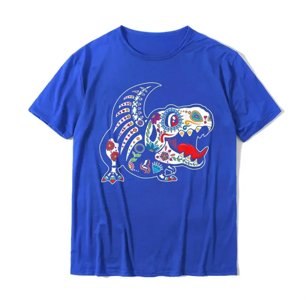 Normal Tees Cotton Men  Normal Coupons oversized harajuku T rex dia de los muertos day of the dead dinosaur trex skull T-Shirt