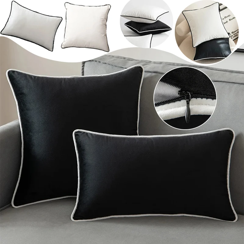 

Velvet High Quality Black and White Hemming Pillowcase Simple Nordic Style Pillow Cases Home Decoration Luxury Cushions Cover