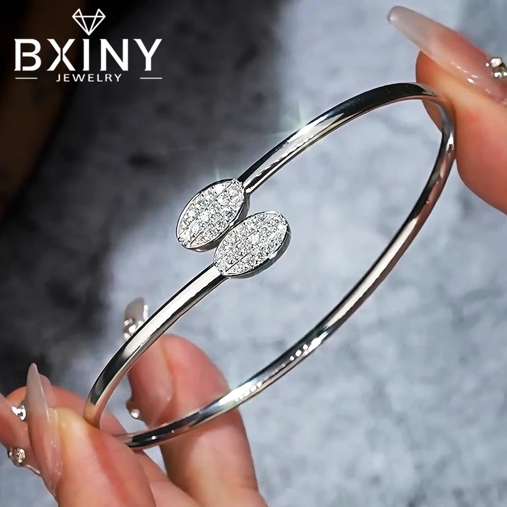 BXINY All Moissanite Open Bangle 100% S925 Silver for Women Adjustable Bracelets Certified Diamond Hand Chain Party Fine Jewelry