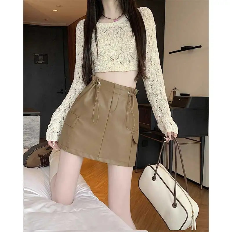 

Women Clothes Spring Autumn Fashion Simplicity Trend Solid Color High Waist Skirt Female Fashionable Little Skirt A-line Skirt