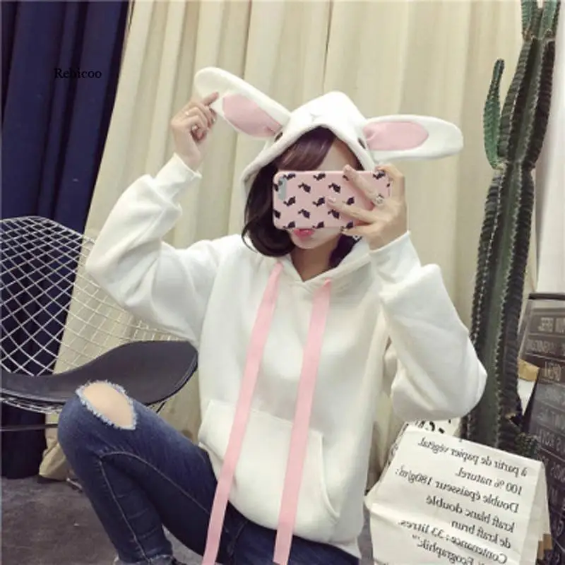 

Cute New Women Hoodie Long Sleeve Hoodie Lovely Female Rabbit Hoody Sweatshirts Loose Lovely Cotton Streetwear 2022 Winter