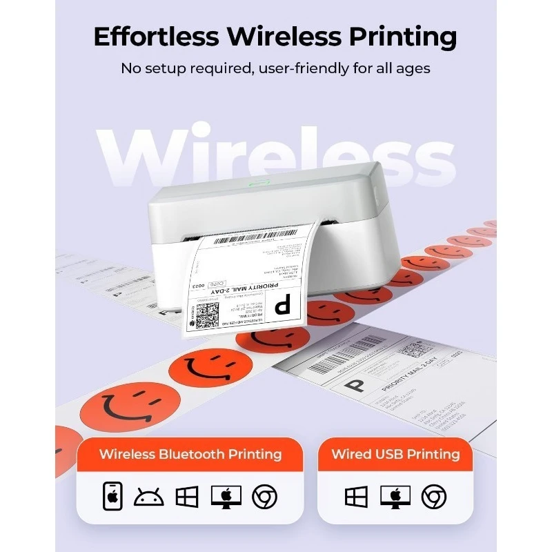 طابعة ملصقات حرارية بلوتوث RW403B، طابعة ملصقات شحن لاسلكية 4x6 للشركات الصغيرة، متوافقة مع Android