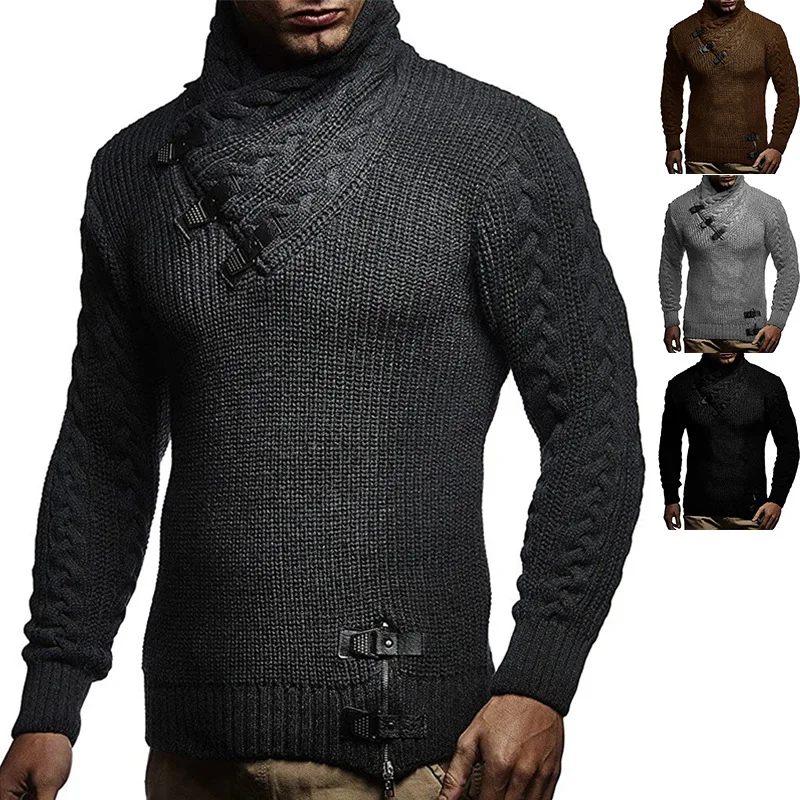 2023 Mens Turtleneck Sweater Solid Color Long Sleeve Knit Top Sweater for Men