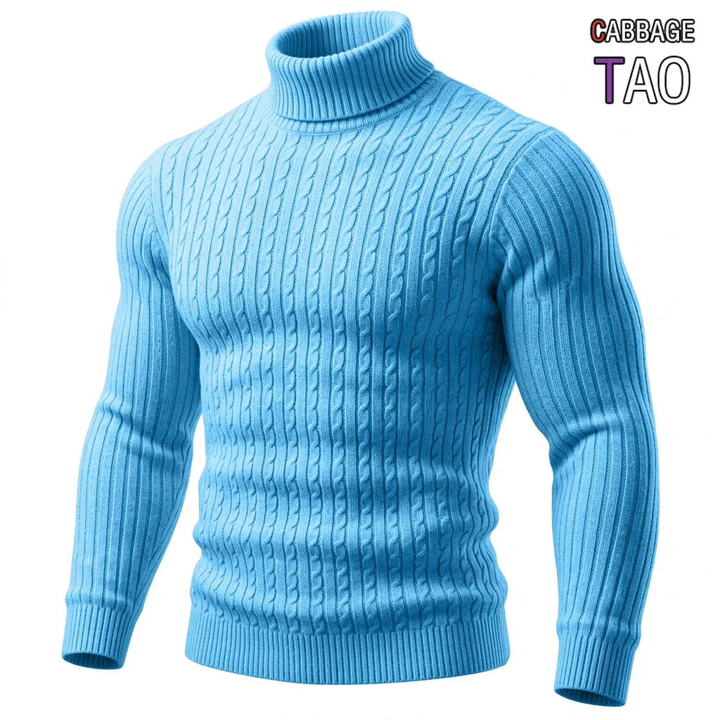 Mens Cable Knit HighNeck Pullover Jumper Warm Cozy Thermal Knit Top Winter Tailored Long Sleeve Knit Shirts for Knitted Apparel