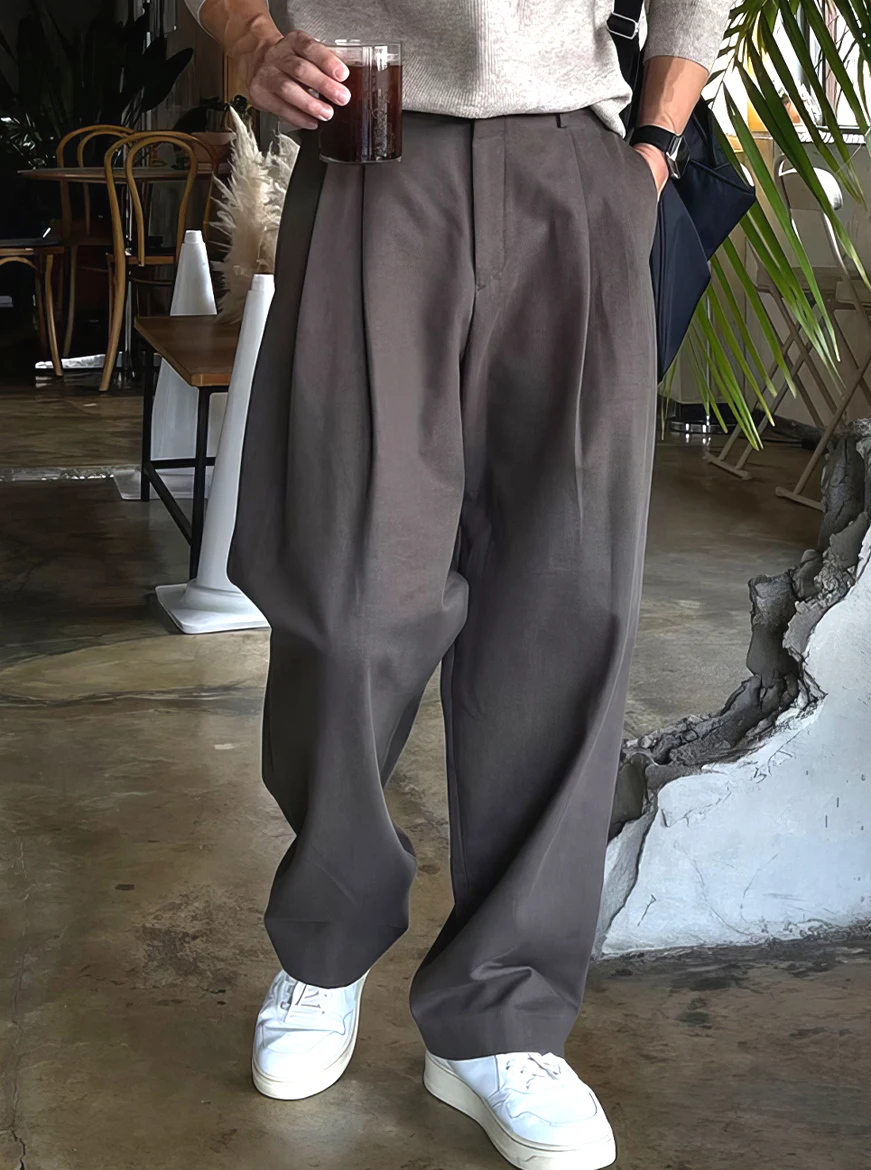 

Мужские повседневные брюки с плиссировкой, низкой посадкой, широкими штанинами, невидимыми пуговицами, универсальные, для отдыха